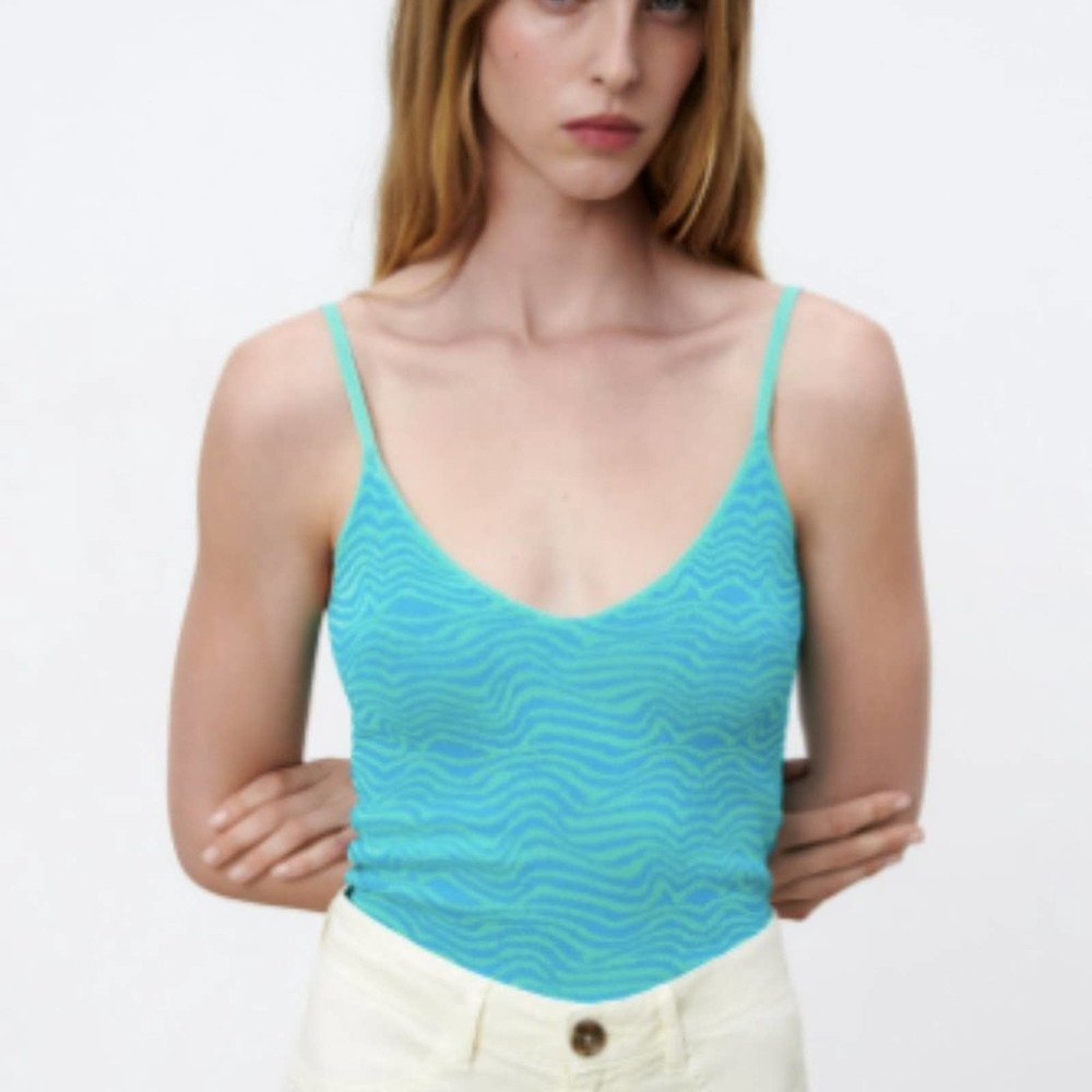 Zara Aqua Blue Wave Print Tank Top